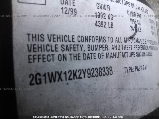 2G1WX12K2Y9238338 - 2000 CHEVROLET MONTE CARLO SS ლურჯი ფოტო 9