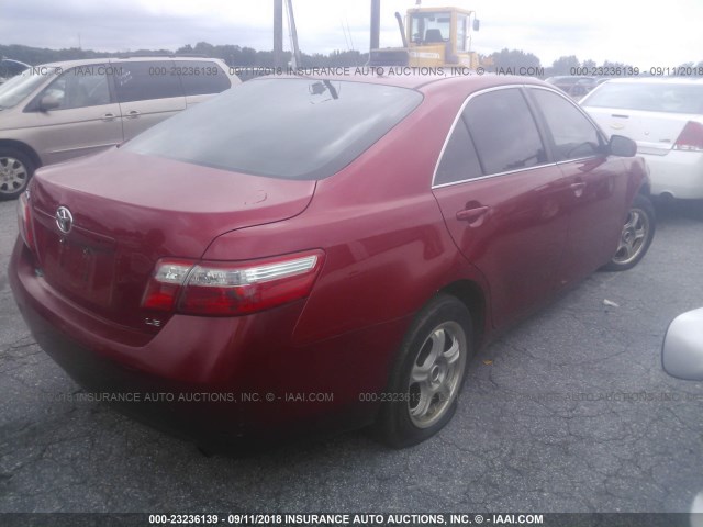 4T1BE46K08U257007 - 2008 TOYOTA CAMRY CE/LE/XLE/SE RED photo 4
