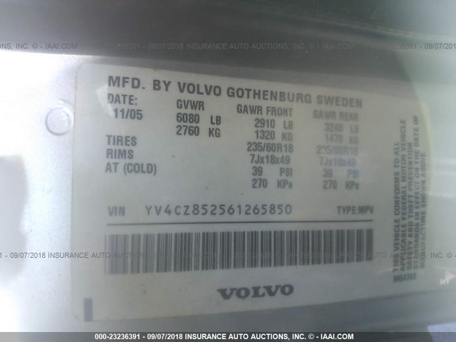 YV4CZ852561265850 - 2006 VOLVO XC90 V8 SILVER photo 9