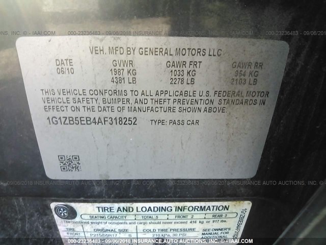 1G1ZB5EB4AF318252 - 2010 CHEVROLET MALIBU LS Mavi foto 9