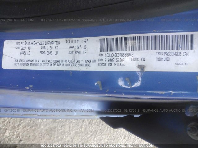 1C3LC46K97N558046 - 2007 CHRYSLER SEBRING BLUE photo 9