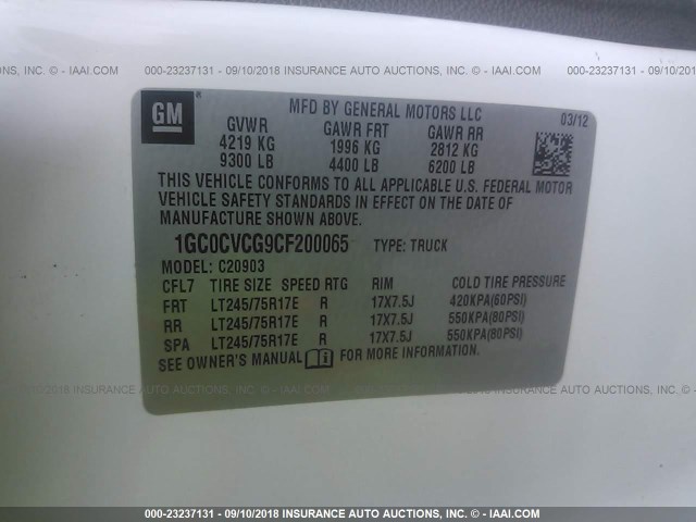 1GC0CVCG9CF200065 - 2012 CHEVROLET SILVERADO C2500 HEAVY DUTY WHITE photo 9
