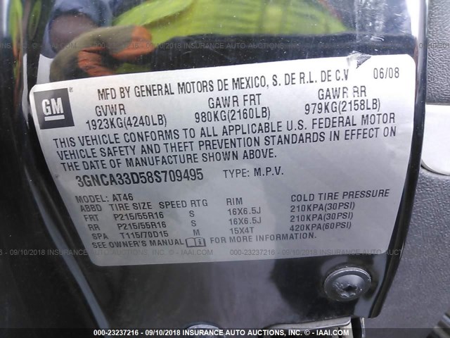 3GNCA33D58S709495 - 2008 CHEVROLET HHR LS BLACK photo 9