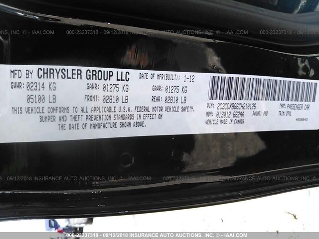 2C3CDXBG6CH210126 - 2012 DODGE CHARGER SE BLACK photo 9