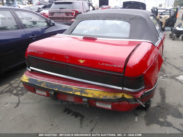 1C3XU453XNF190265 - 1992 CHRYSLER LEBARON RED photo 6