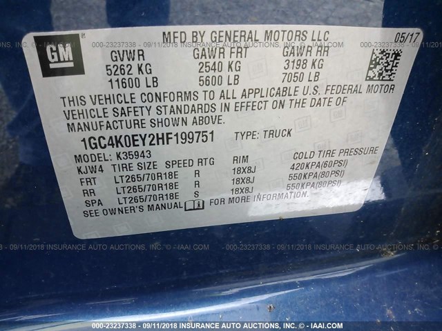 1GC4K0EY2HF199751 - 2017 CHEVROLET K3500 4X4 CREWCAB K3500 LTZ BLUE photo 10