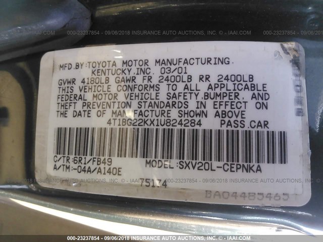 4T1BG22KX1U824284 - 2001 TOYOTA CAMRY CE/LE/XLE 绿色 照片 9