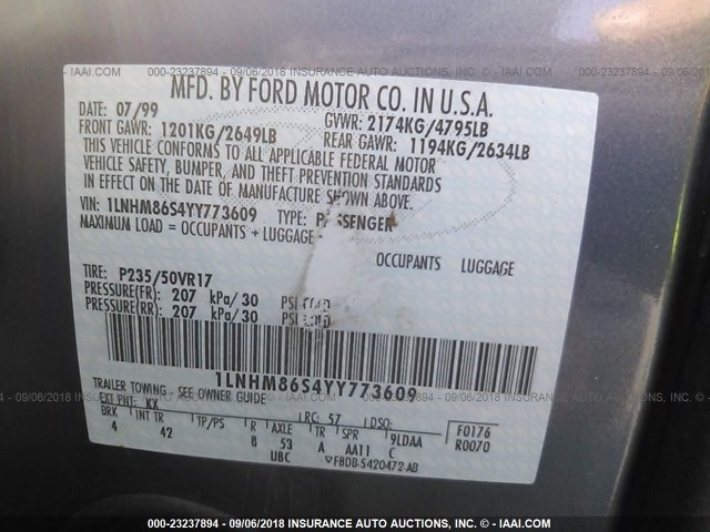 1LNHM86S4YY773609 - 2000 LINCOLN LS 蓝色 照片 9