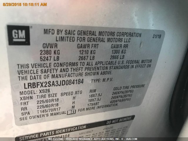 LRBFX2SA3JD084184 - 2018 BUICK ENVISION ESSENCE ვერცხლისფერი ფოტო 17