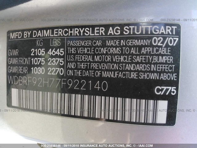 WDBRF92H77F922140 - 2007 MERCEDES-BENZ C 280 4MATIC SILVER photo 9