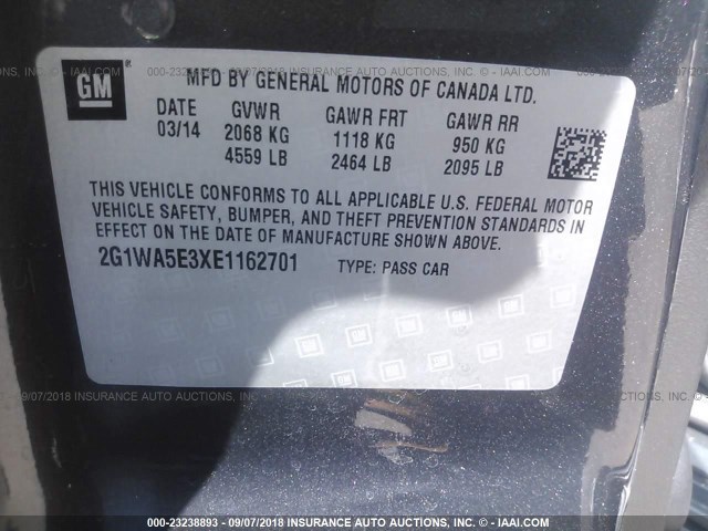 2G1WA5E3XE1162701 - 2014 CHEVROLET IMPALA LIMITED LS GRAY photo 9