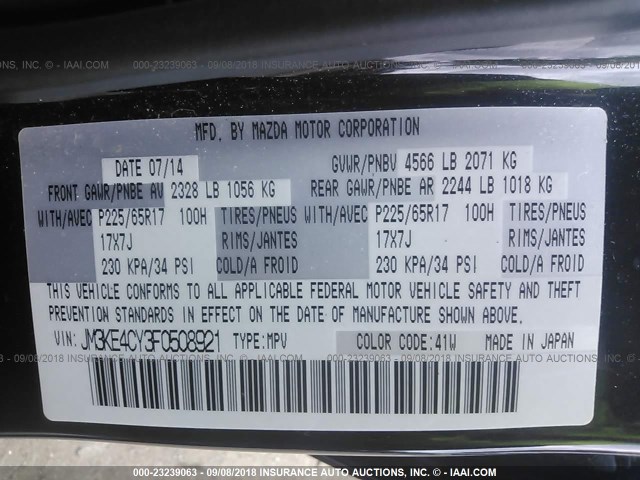 JM3KE4CY3F0508921 - 2015 MAZDA CX-5 TOURING Черный фото 9