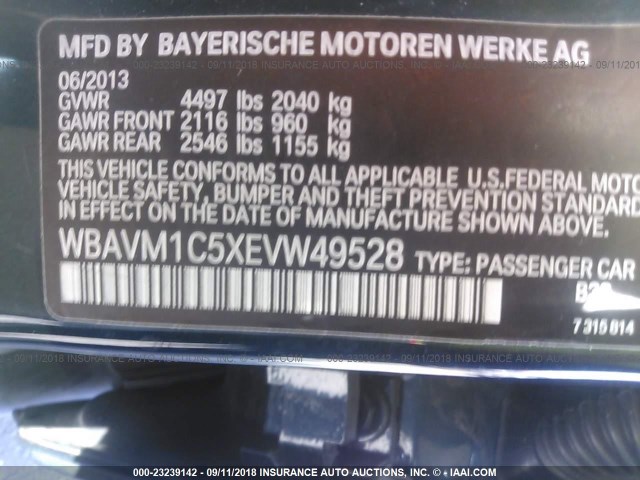 WBAVM1C5XEVW49528 - 2014 BMW X1 SDRIVE28I BLUE photo 9