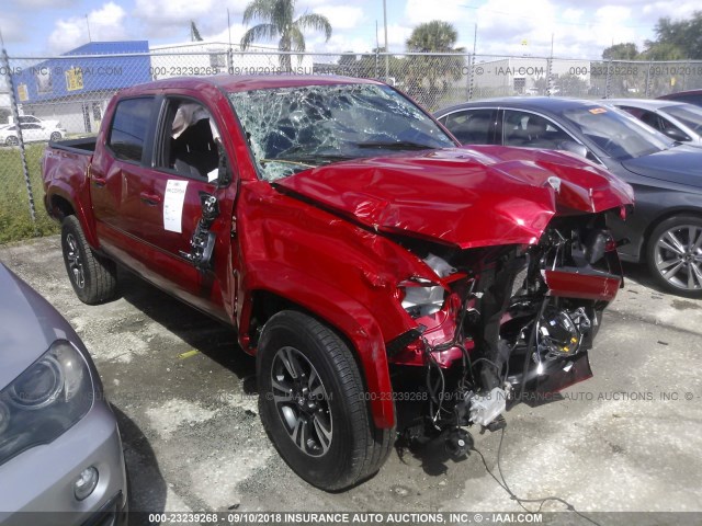 5TFAZ5CN6JX057908 - 2018 TOYOTA TACOMA DBL CAB/SR5/TRD SPORT/OR RED photo 1