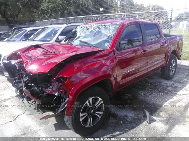 5TFAZ5CN6JX057908 - 2018 TOYOTA TACOMA DBL CAB/SR5/TRD SPORT/OR RED photo 2