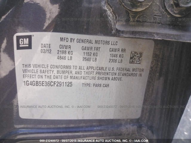 1G4GB5E36CF291125 - 2012 BUICK LACROSSE CONVENIENCE 灰色 照片 9