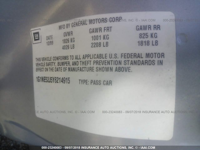 1G1NE52J5Y6214915 - 2000 CHEVROLET MALIBU LS Gümüş foto 9