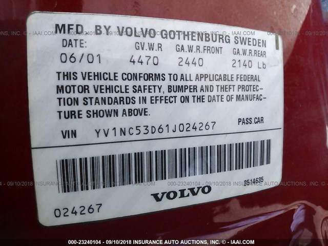 YV1NC53D61J024267 - 2001 VOLVO C70 TURBO RED photo 9