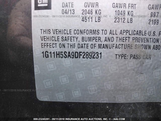 1G11H5SA9DF289231 - 2013 CHEVROLET MALIBU LTZ 灰色 照片 9