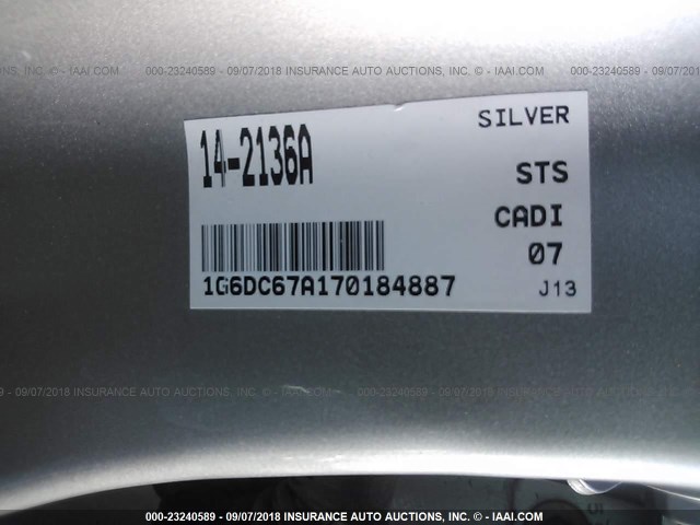 1G6DC67A170184887 - 2007 CADILLAC STS SILVER photo 9