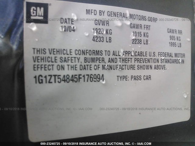 1G1ZT54845F176994 - 2005 CHEVROLET MALIBU LS ნაცრისფერი ფოტო 9