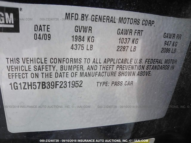 1G1ZH57B39F231952 - 2009 CHEVROLET MALIBU 1LT მუქი ლურჯი ფოტო 9