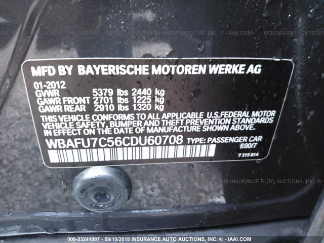 WBAFU7C56CDU60708 - 2012 BMW 535 XI BLACK photo 9
