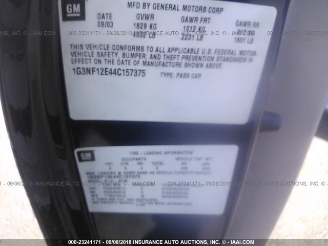 1G3NF12E44C157375 - 2004 OLDSMOBILE ALERO GLS 蓝色 照片 9