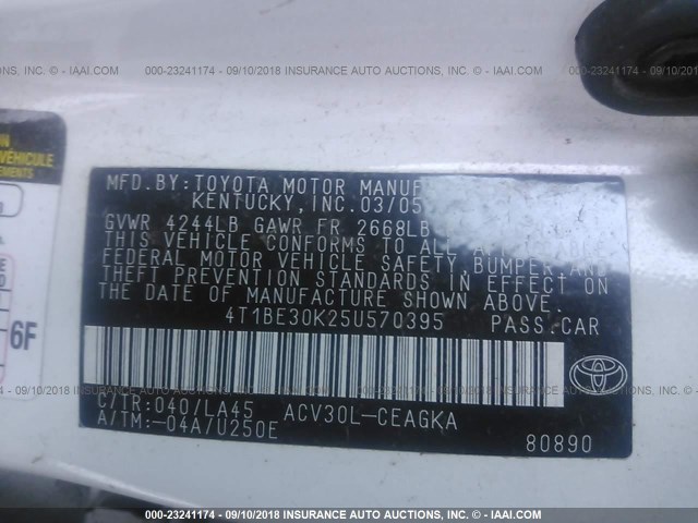 4T1BE30K25U570395 - 2005 TOYOTA CAMRY LE/XLE/SE Ağ foto 7