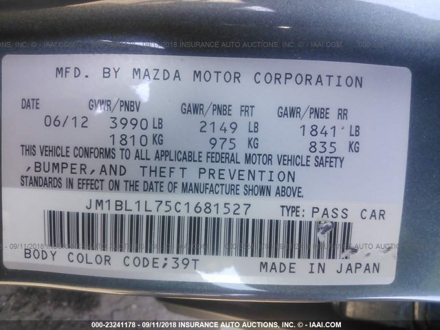 JM1BL1L75C1681527 - 2012 MAZDA 3 I GRAY photo 9