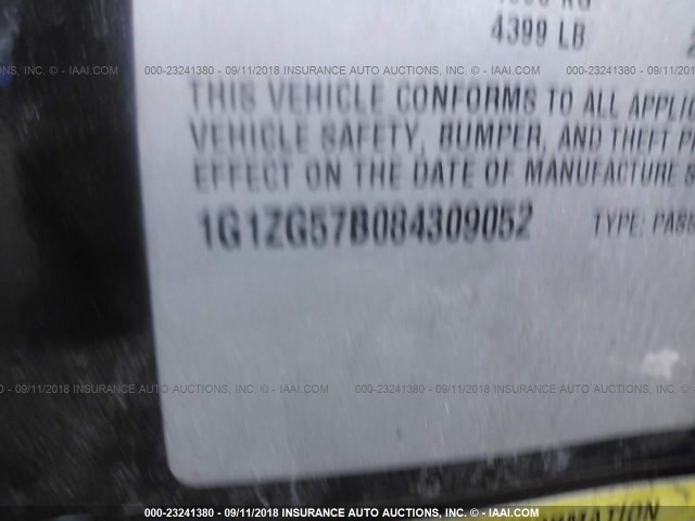 1G1ZG57B084309052 - 2008 CHEVROLET MALIBU LS Қара фото 9