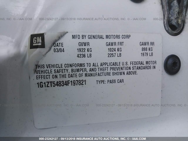 1G1ZT54834F197821 - 2004 CHEVROLET MALIBU LS თეთრი ფოტო 9