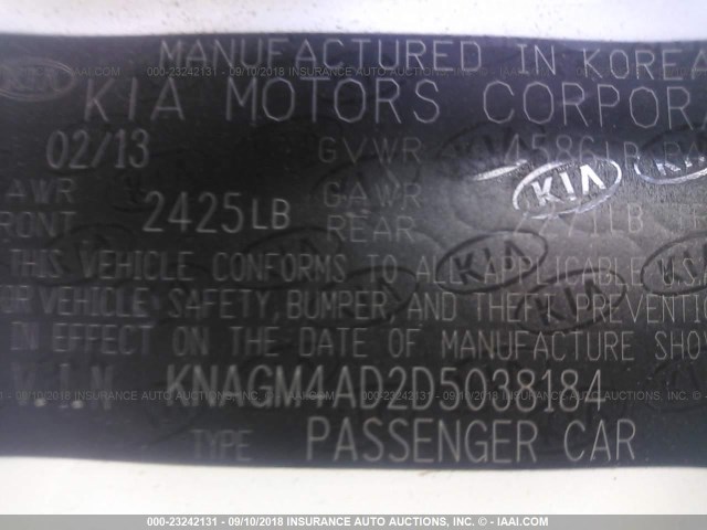 KNAGM4AD2D5038184 - 2013 KIA OPTIMA HYBRID WHITE photo 9