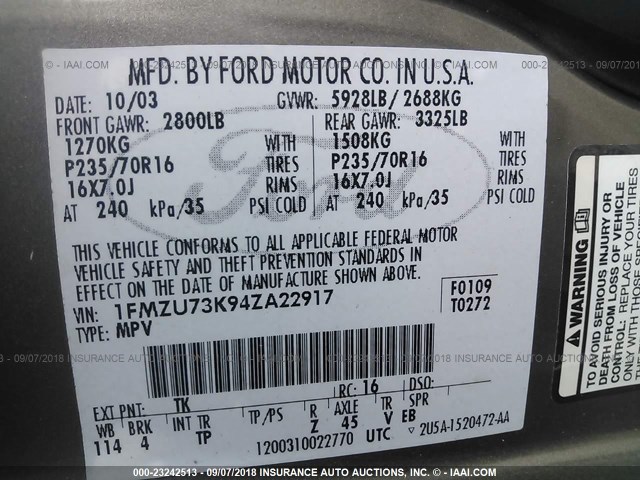 1FMZU73K94ZA22917 - 2004 FORD EXPLORER XLT/XLT SPORT/NBX 棕色 照片 9