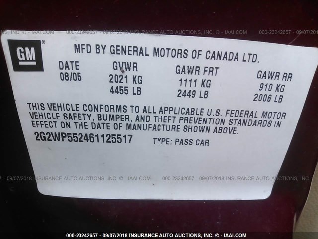 2G2WP552461125517 - 2006 PONTIAC GRAND PRIX BURGUNDY photo 9