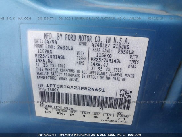 1FTCR14A2RPB24691 - 1994 FORD RANGER SUPER CAB BLUE photo 9