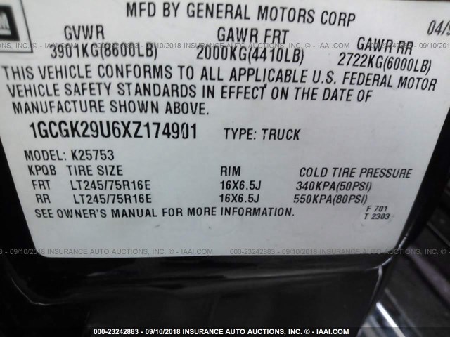 1GCGK29U6XZ174901 - 1999 CHEVROLET SILVERADO K2500 MAROON photo 9