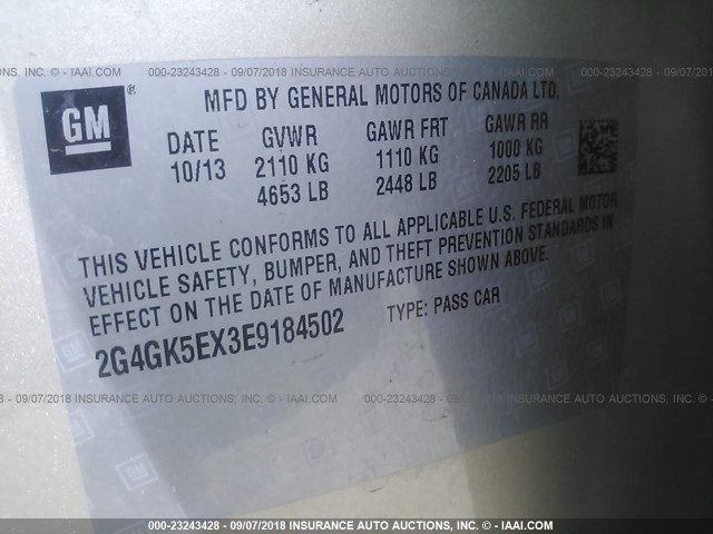 2G4GK5EX3E9184502 - 2014 BUICK REGAL 香槟色 照片 9