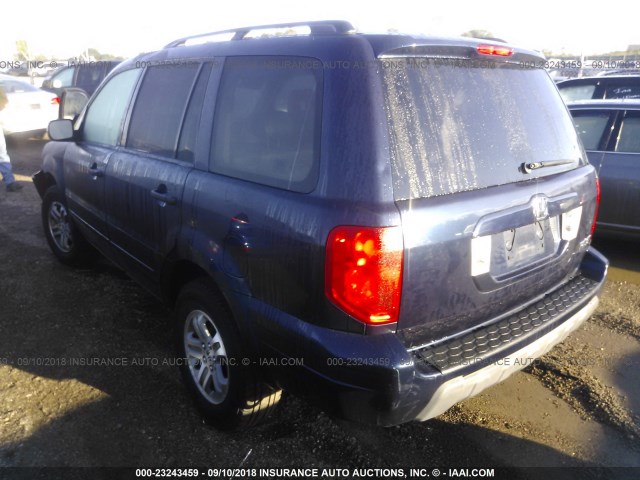 2HKYF18604H515248 - 2004 HONDA PILOT EXL BLUE photo 3