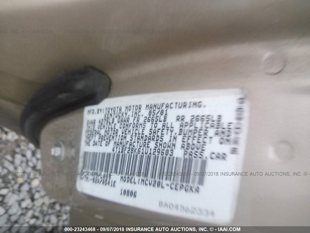 4T1BF28K61U129603 - 2001 TOYOTA CAMRY LE/XLE 香槟色 照片 9