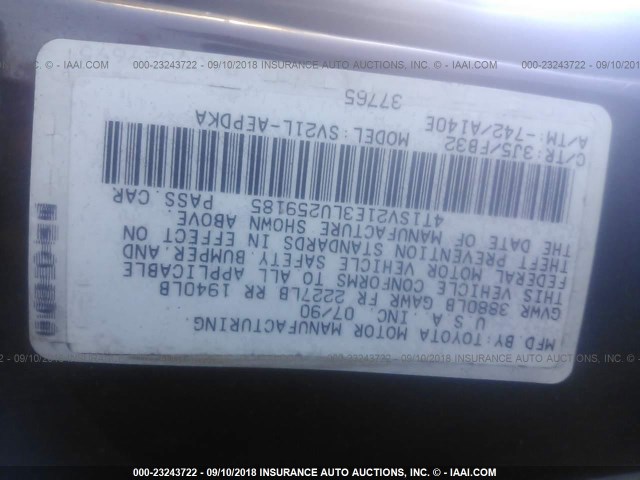 4T1SV21E3LU259185 - 1990 TOYOTA CAMRY DLX 栗色 照片 9