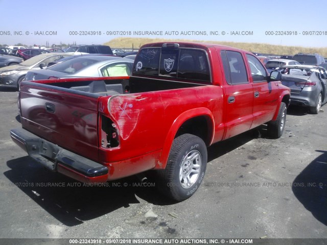 1B7HG2AN11S308286 - 2001 DODGE DAKOTA QUAD RED photo 4