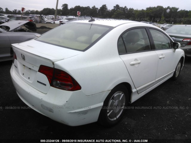 JHMFA36257S012532 - 2007 HONDA CIVIC HYBRID WHITE photo 4