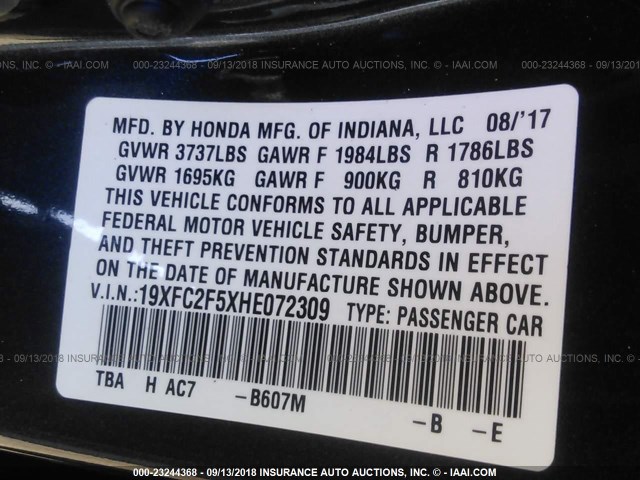 19XFC2F5XHE072309 - 2017 HONDA CIVIC LX მუქი ლურჯი ფოტო 9