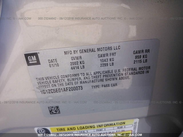 1G1ZC5E01AF200073 - 2010 CHEVROLET MALIBU 1LT თაფლისფერი ფოტო 9