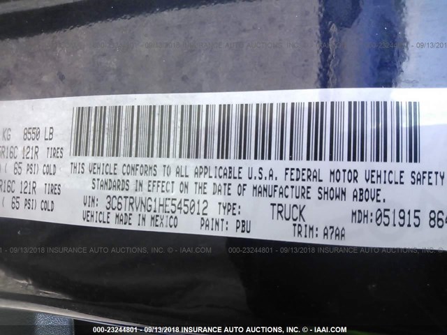 3C6TRVNG1HE545012 - 2017 RAM PROMASTER 1500 1500 STANDARD BLUE photo 9