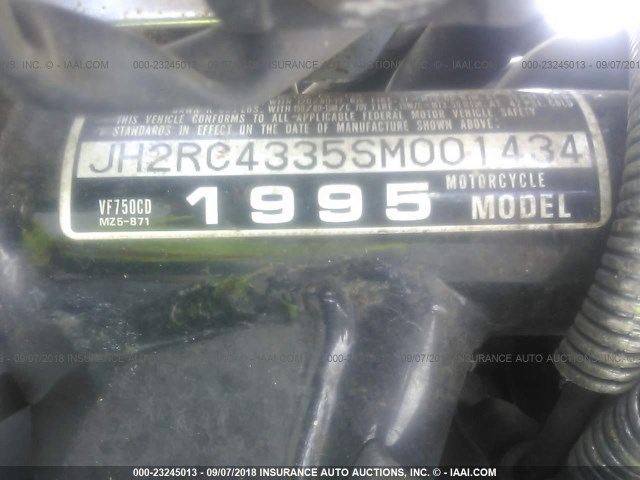 JH2RC4335SM001434 - 1995 HONDA VF750 CD BLACK photo 10