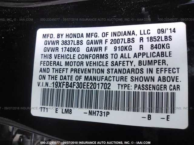 19XFB4F30EE201702 - 2014 HONDA CIVIC HYBRID L BLACK photo 9