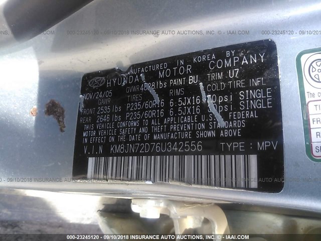 KM8JN72D76U342556 - 2006 HYUNDAI TUCSON GLS/LIMITED 浅蓝色 照片 9