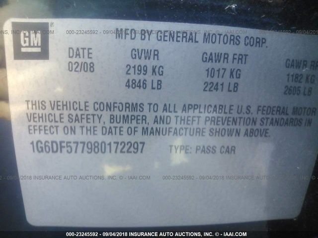 1G6DF577980172297 - 2008 CADILLAC CTS BLACK photo 9